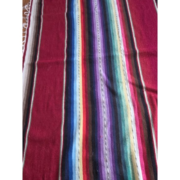 Mexican Serape Blanket Multicolor Stripes Handwoven Throw Fringe Edges 47"x84" - Picture 4 of 8